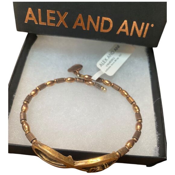 Alex and Ani Infinite Love Wrap Bangle Bracelet coppery gold finish Vintage-66 - Picture 10 of 11